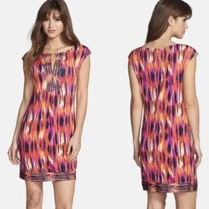NWT Trina Turk Eleanor‎ Dress Multicolor Cap Sleeve Shift Dress l Size Medium